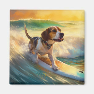 Beagle Beach Surfen Malerei Magnet