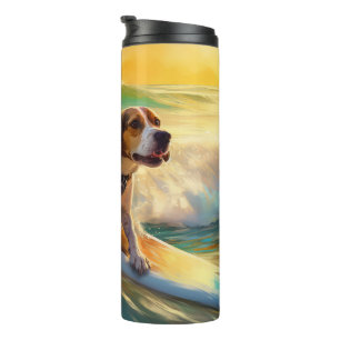 Beagle Beach Surfen Malerei Thermosbecher