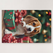 Beagle beim Einpacken von Weihnachtsgeschenken Mal Puzzle (Horizontal)