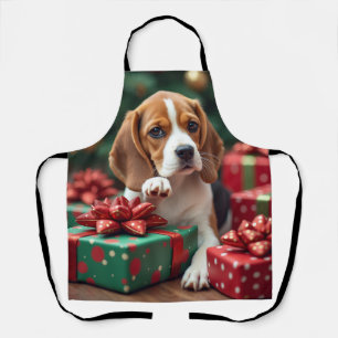 Beagle beim Einpacken von Weihnachtsgeschenken Mal Schürze