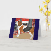 Beagle bellt Santa an Karte (Gelbe Blume)