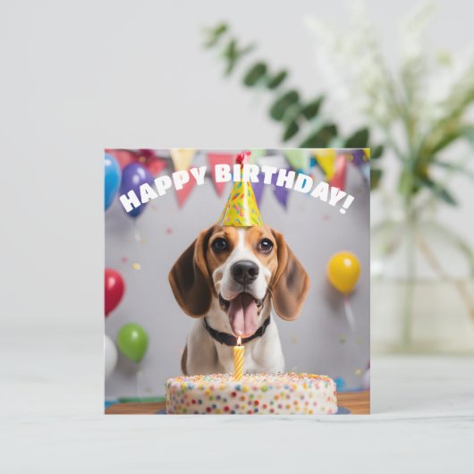 Beagle Birthday Party Karte (Stehend Vorderseite)