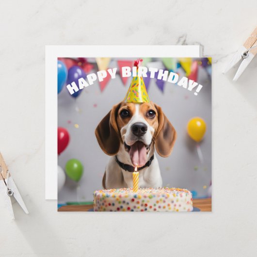 Beagle Birthday Party Karte (Vorderseite/Rückseite Beispiel)