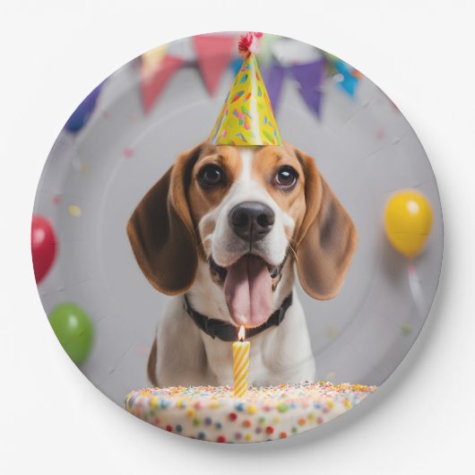 Beagle Birthday Party Pappteller (Vorderseite)