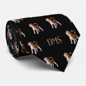 Beagle Bliss: Mit Monogramm Beagle Muster Schwarz Krawatte (Gerollt)