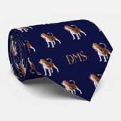 Beagle Bliss: Mit Monogramm Beagle Pattern Navy Bl Krawatte (Gerollt)