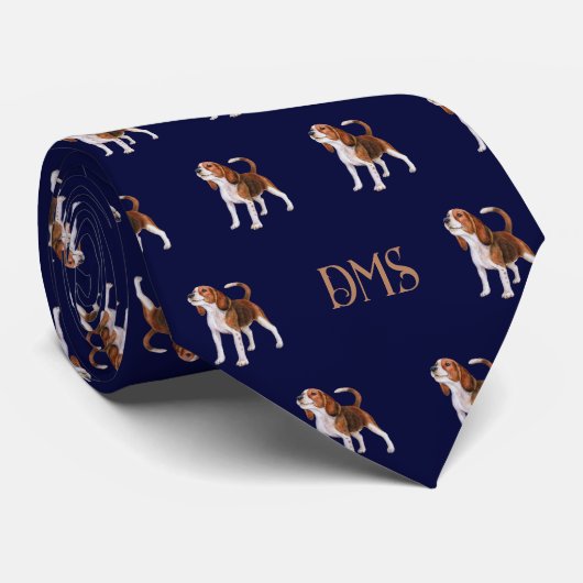 Beagle Bliss: Mit Monogramm Beagle Pattern Navy Bl Krawatte (Gerollt)