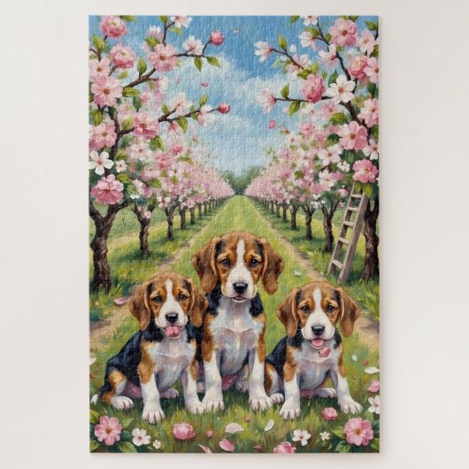 Beagle Blossom Orchard Kunst Puzzle (Vertikal)