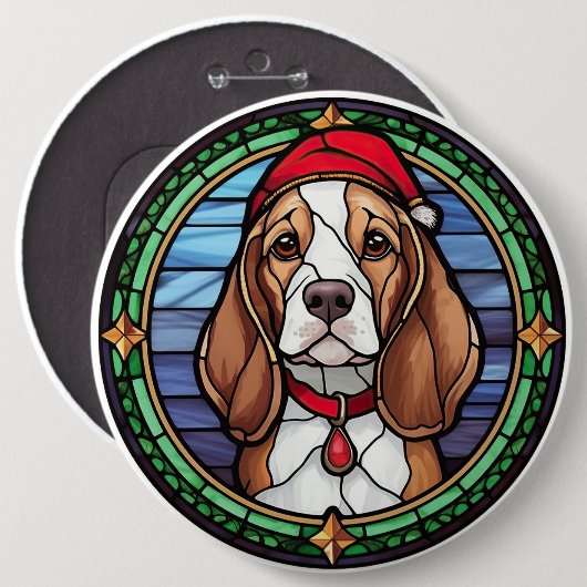 Beagle Buntglas Weihnachten Button (Vorne & Hinten)