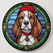Beagle Buntglas Weihnachten Button (Vorderseite)