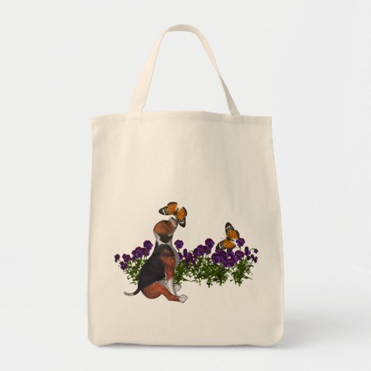 Beagle Butterflies Pansies Tote Bag Tragetasche (Vorne)