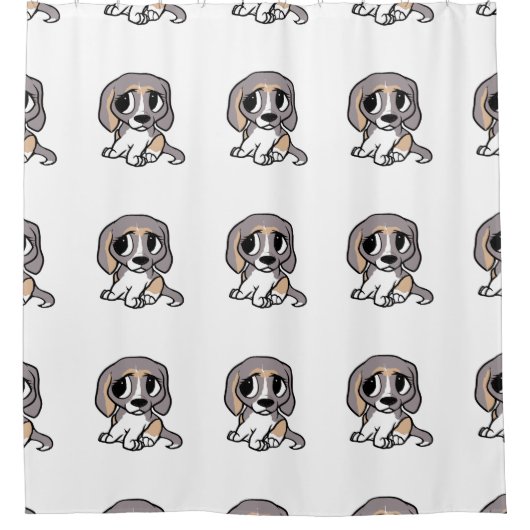 Beagle Cartoon blau-weiß Duschvorhang (Vorderseite)