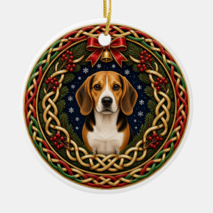 Beagle Celtic Kranz Weihnachten Keramik Ornament