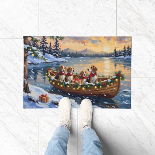 Beagle Christmas Boat Holiday Fußmatte (Indoor)