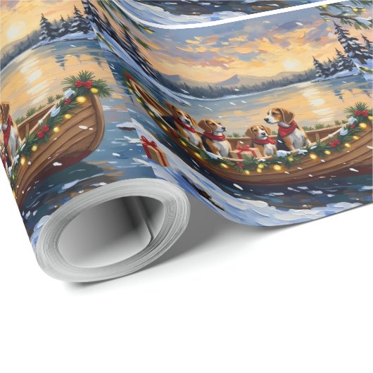 Beagle Christmas Boat Holiday Geschenkpapier (Rolleneckpunkt)