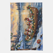 Beagle Christmas Boat Holiday Geschirrtuch (Vertikal)