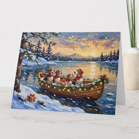 Beagle Christmas Boat Holiday Karte (Vorderseite)