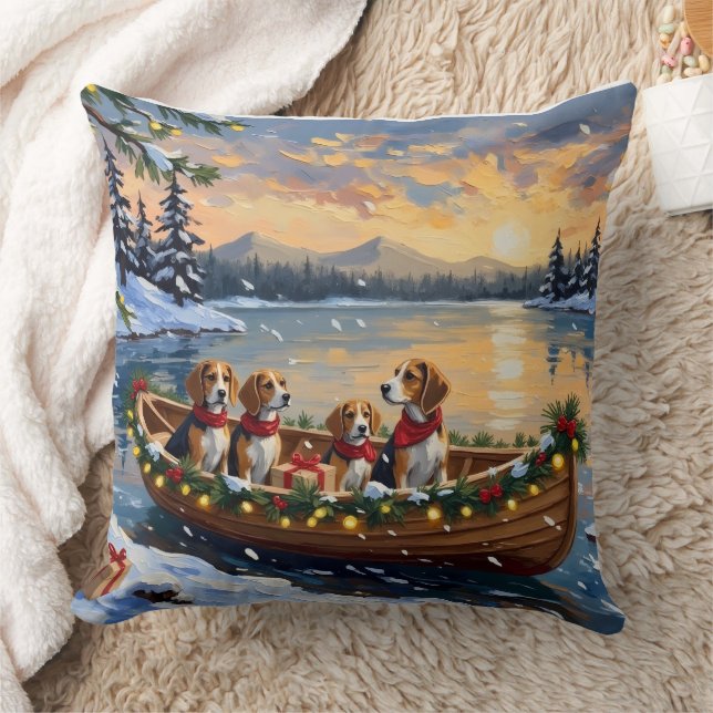 Beagle Christmas Boat Holiday Kissen (Decke)