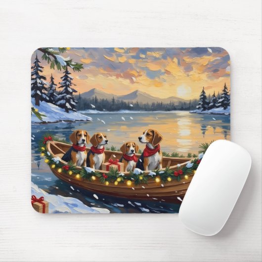Beagle Christmas Boat Holiday Mousepad (Mit Mouse)