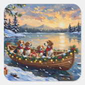 Beagle Christmas Boat Holiday Quadratischer Aufkleber (Vorderseite)