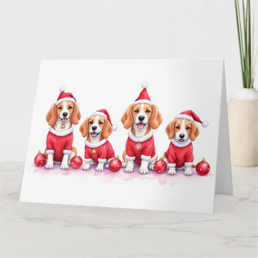 Beagle Christmas Dress Santa Hat Karte (Vorderseite)
