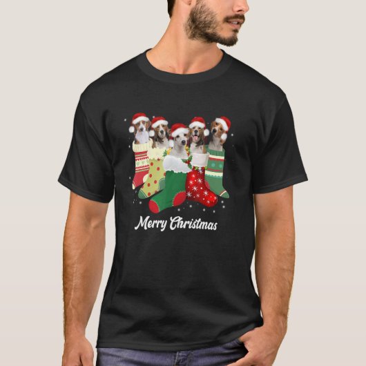 Beagle Christmas In Socks Cute Beagle Dog Christma T-Shirt (Vorderseite)