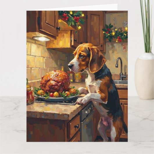 Beagle Christmas Kitchen Counter Sniffer Karte (Vorderseite)