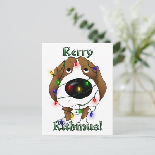 Beagle Christmas Lights Feiertagspostkarte (Stehend Vorderseite)
