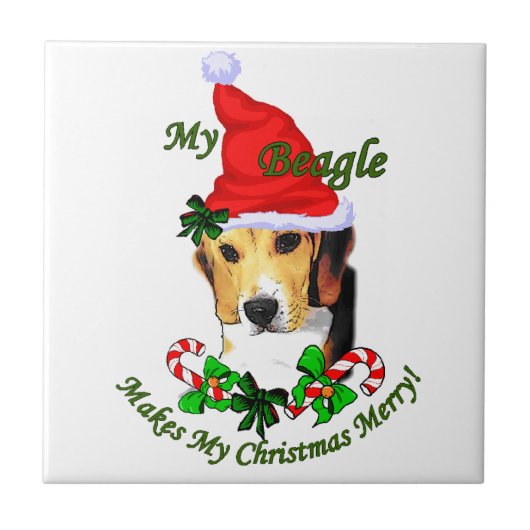 Beagle Christmas Merry Fliese (Vorderseite)