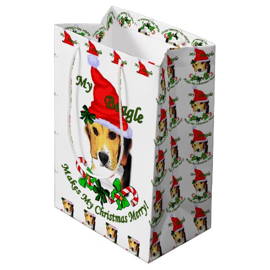 Beagle Christmas Merry Mittlere Geschenktüte (Rückseite Schrägansicht)