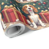 Beagle Christmas Morning Gift-Unboxing Painting Geschenkpapier (Rolleneckpunkt)