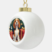 Beagle Christmas Morning Gift-Unboxing Painting Keramik Kugel-Ornament (Rechts)