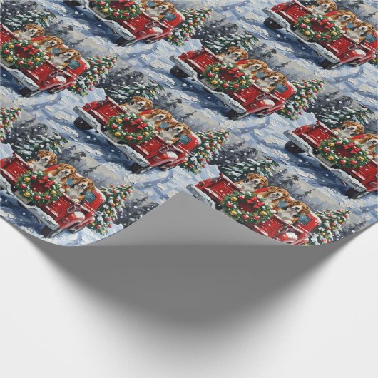 Beagle Christmas Red Truck Holiday Geschenkpapier (Ecke)