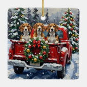 Beagle Christmas Red Truck Holiday Keramikornament (Rückseite)