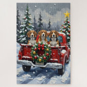 Beagle Christmas Red Truck Holiday Puzzle (Vertikal)