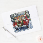 Beagle Christmas Red Truck Holiday Quadratischer Aufkleber (Umschlag)