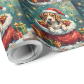 Beagle Christmas Santa Bag Adventure Geschenkpapier (Rolleneckpunkt)