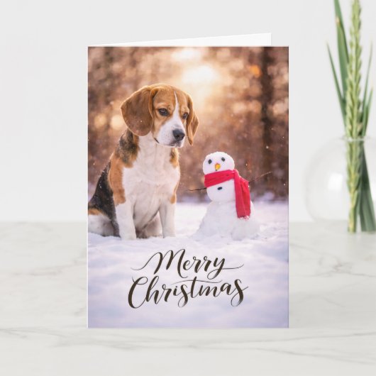 Beagle Christmas Snowman Card Feiertagskarte (Vorderseite)