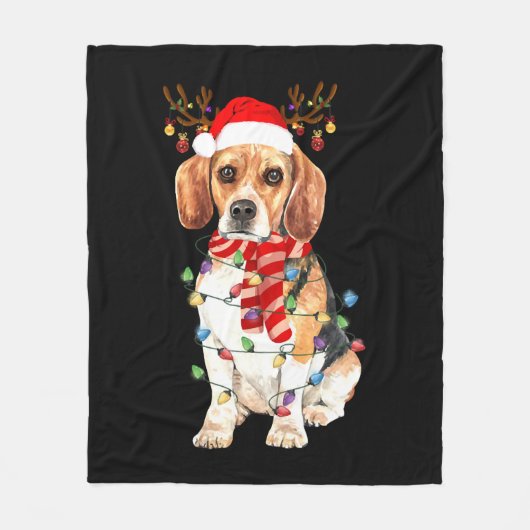 Beagle Christmas Tee Reindeer Christmas Lights Fleecedecke (Vorderseite)