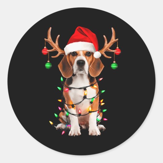 Beagle Christmas Tree Shirt Beagle Santa Hat Lover Runder Aufkleber (Vorderseite)