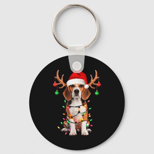 Beagle Christmas Tree Shirt Beagle Santa Hat Lover Schlüsselanhänger (Vorderseite)