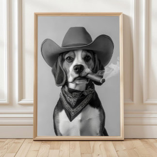 Beagle Cowboy Wandkunst, Western Druck, Schwarz un Poster