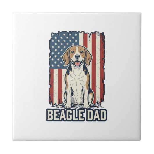 Beagle Dad Patriotic Vintage Engraving Dog Design_ Fliese (Vorderseite)