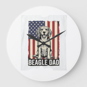 Beagle Dad Patriotisches Vintage-Hund-Shirt-Design Große Wanduhr