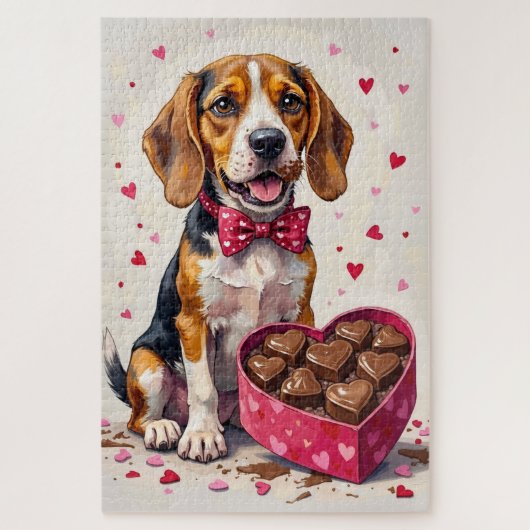 Beagle Devouring Valentine's Chocolate Box Puzzle (Vertikal)