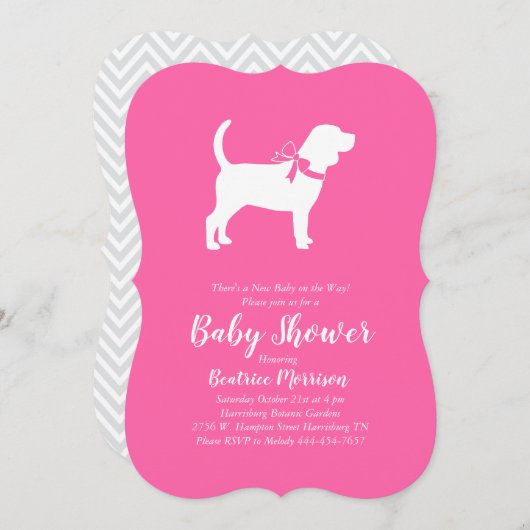 Beagle Dog Baby Shower Girl Pink Einladung (Vorne/Hinten)