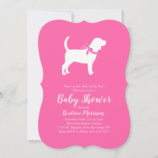 Beagle Dog Baby Shower Girl Pink Einladung (Vorderseite)