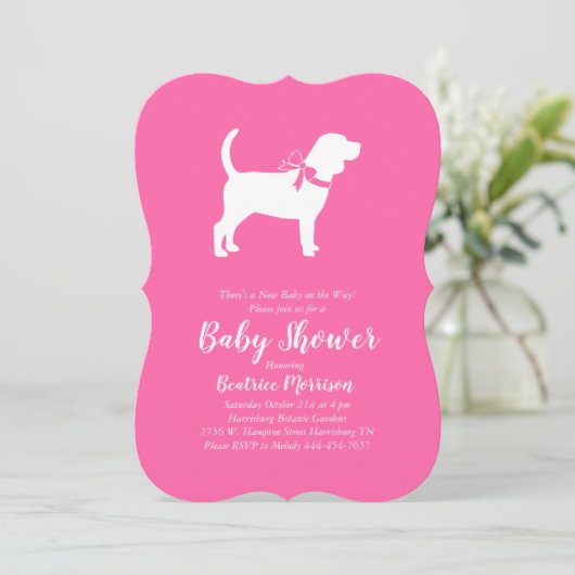 Beagle Dog Baby Shower Girl Pink Einladung (Stehend Vorderseite)