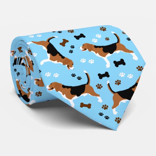 Beagle Dog Beagle Hound Blue Pattern Krawatte (Gerollt)