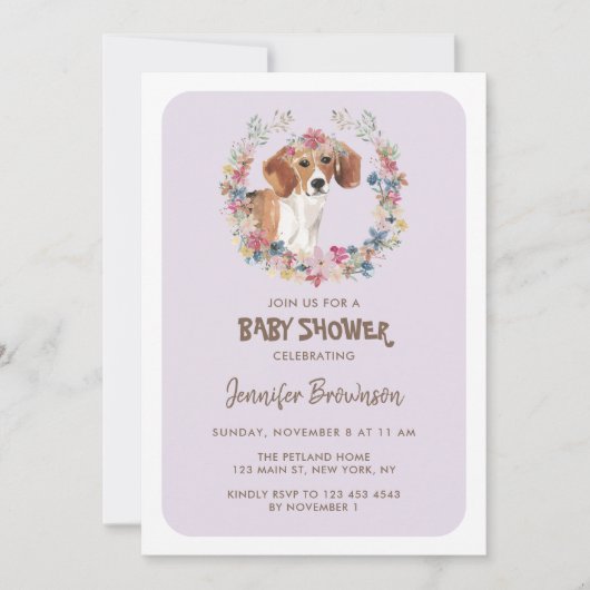 Beagle Dog Blumenkronendusche Einladung (Vorderseite)